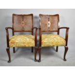 A Pair of Mid 20th Century Cane Backed Mahogany Framed Armchairs, Cane with Some Condition Issues