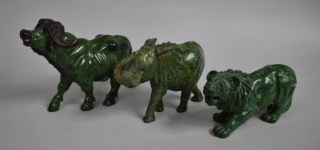 A Collection of Three African Carved Verdite Animals Signed L. Khoza