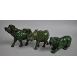 A Collection of Three African Carved Verdite Animals Signed L. Khoza