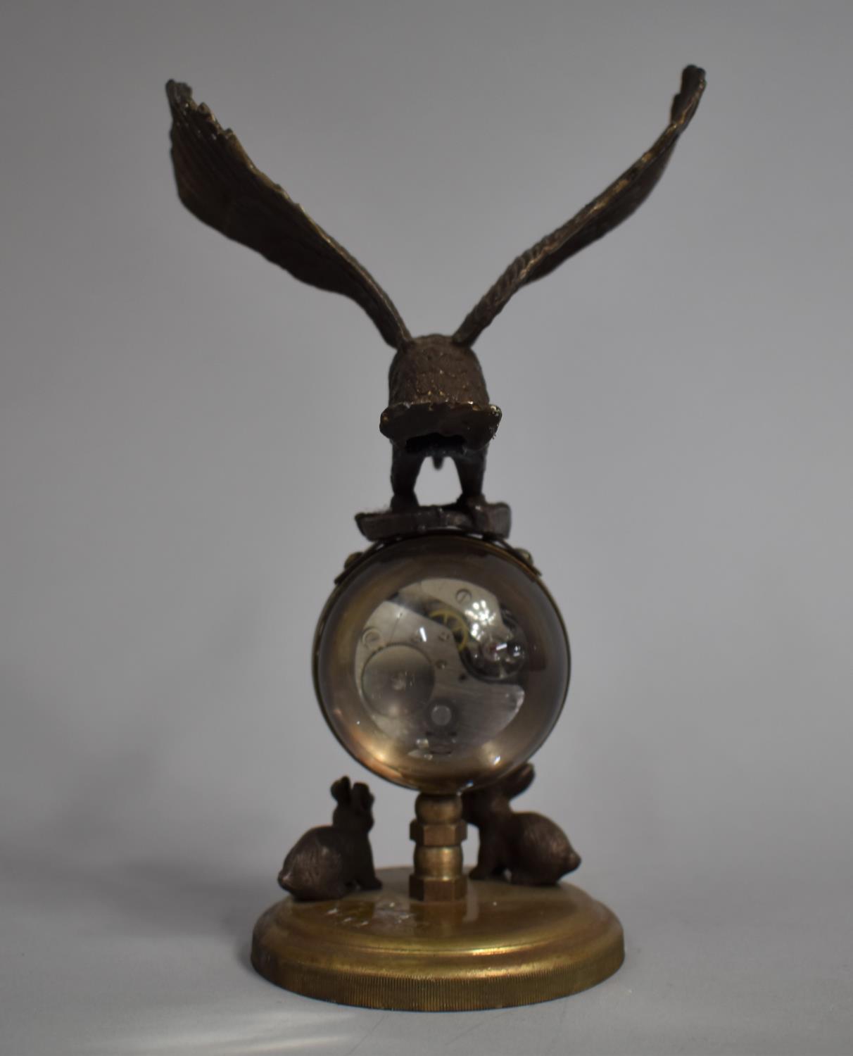 A Reproduction Bronze Novelty Desk Top Ball Clock with Eagle Finial with Out Stretched Wings and Two - Image 3 of 3