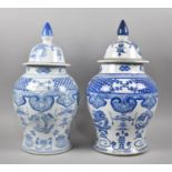 A Modern Blue and White Chinese Baluster Vases Decorated with Birds and Dragons, 46cm high