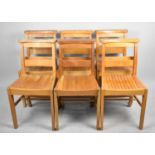 A Set of Six Solid Beech Chapel Chairs, Some Stamped with War Department Mark and All with Bible