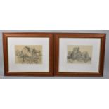 Two Framed Naive Pencil Sketches by Florence Laycock, Dated 1906, Church and Watermill, Each 22x17cm
