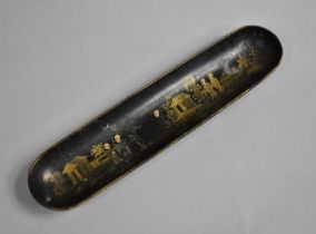 A Late 19th century Chinoiserie Papier Mache Pen Tray with Gilt and Coloured Decoration, 25cms Long