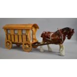 A Large Wooden Model of a Gypsy Caravan with Ceramic Heavy Horse, Total Length 73cm