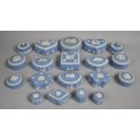 A Collection of Wedgwood Blue and White Jasperware to include Eighteen Various Lidded Boxes of