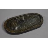 A Carved Stone Oval Serpentine Tray with Hippo in Relief, 24cms Wide