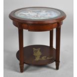 A Modern Mahogany Occasional Table with Turned Reeded Supports and Circular Top Decorated with