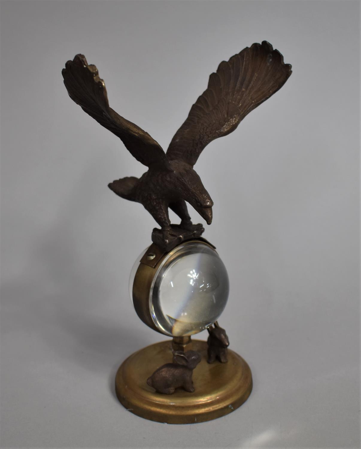 A Reproduction Bronze Novelty Desk Top Ball Clock with Eagle Finial with Out Stretched Wings and Two - Image 2 of 3