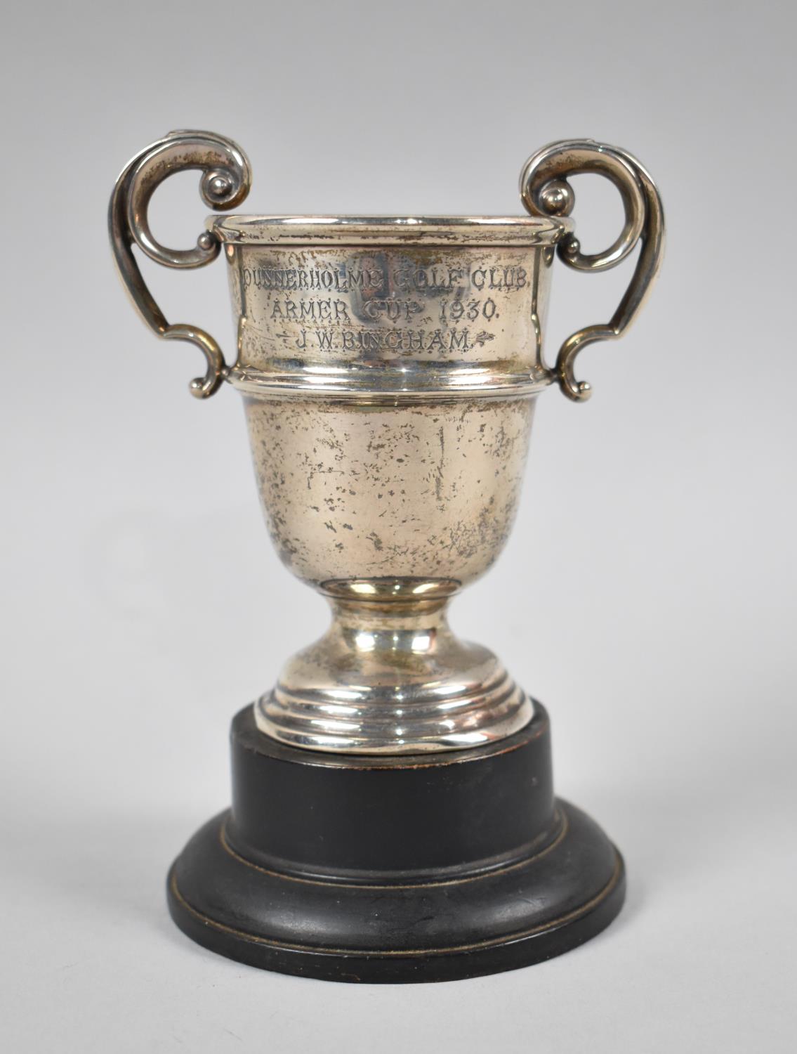 A Two Handled Silver Golf Trophy, 1930, 10cm high