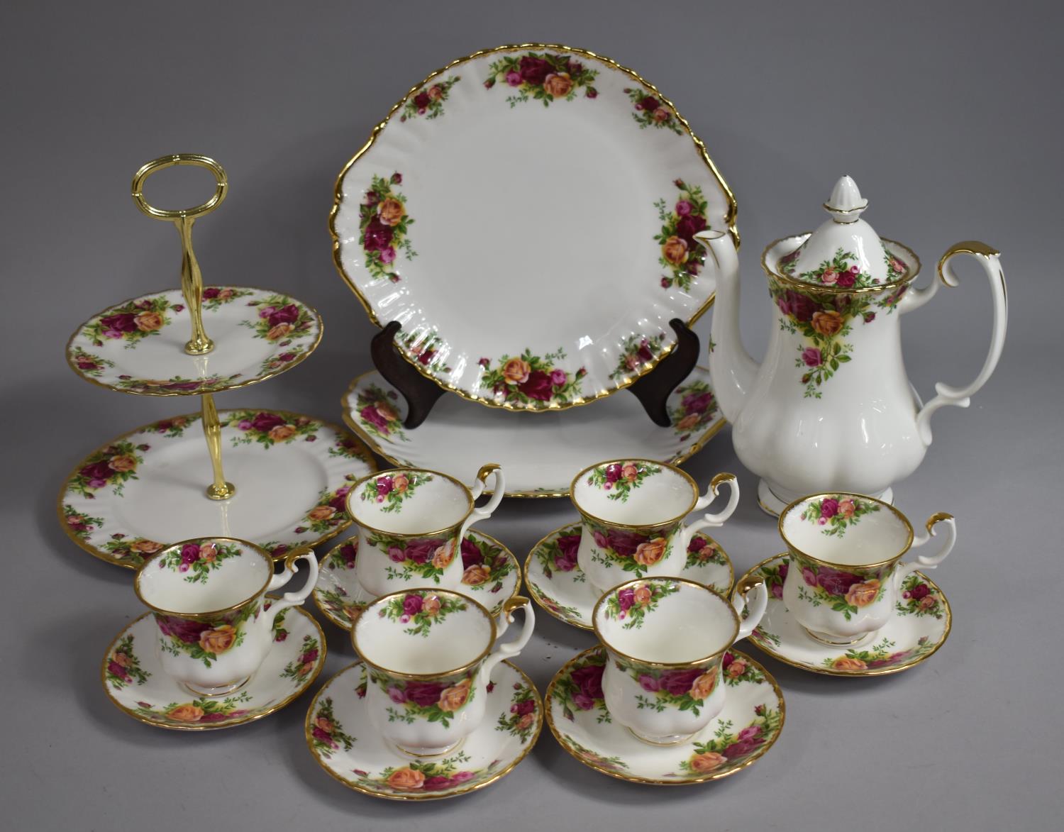 A Royal Albert Old Country Roses Coffee Set to comprise Six Cans, Six Saucers, Coffee Pot, Two