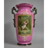 A Late Victorian/Edwardian Transfer Printed Two Handled Mantel Vase Decorated with Couple Playing