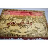 A Large Woven Wall Hanging, Depicting Wolves Attacking Horse Drawn Sledge, 180x125cm