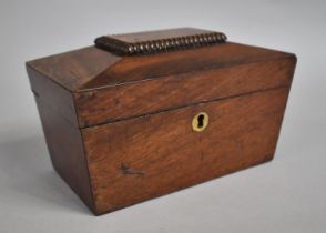 A 19th Century Mahogany Two Division Tea Caddy of Sarcophagus Form, Missing Bun Feet, 20cms Wide