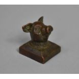 A Chinese Bronze Seal with Pig Finial, 4cm high