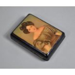 A Russian Lacquered Box the Hinged Lid Decorated with Portrait of 19th Century Maiden