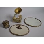A Pair of Vintage Oval Mirrors, 20x15cm, Mid 20th Century Musical Box in the Form of a Gramophone