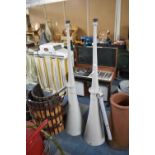 A Pair of Vintage Grey Painted Long Metal Loudspeaker or Air horn Trumpets, 137cm Long