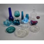 A Collection of Various Coloured and Plane Glassware to Comprise Italian Glass Shaped Bowl, Vases,