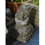 A Reconstituted Stone Garden Ornament, Toad with Young on Rock, 40cm high