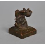 A Chinese Bronze Seal with Cockerel Finial, 4cm high