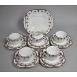 A Melba China Decorated Part Tea Set Decorated with Floral Garland and Black Swag Trim