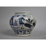 An Oriental Blue and White Pot, Crackle Glazed with Figural Decoration, 22cm high