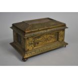 A Heavy French 19th Century Gilt Brass Jewellery Casket of Sarcophagus Form Having Red and Green