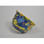 A Small Reproduction Chinese Tea Bowl, Crackle Glaze with Blue Dragon Decoration on Yellow Ground