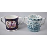 A Transfer Printed Blue and White Loving Mug, May Pattern Together with a Cobalt Blue and Gilt