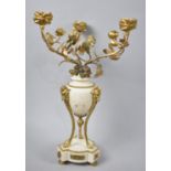 A French Alabaster and Ormolu Three Branch Candelabra, The Vase Support with Rams Head Mounts, 35cms