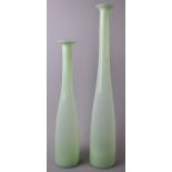 A Pair of Graduated Scandinavian Slender Green Glass Vases, 39cm and 49cm High