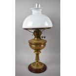 An Edwardian Brass Oil lamp with Opaque Glass Shade, Overall Height 60cms