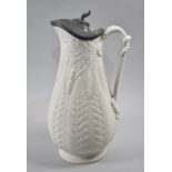 A Late Victorian Salt Glazed Pewter Lidded Barley Water Jug, 27cm high