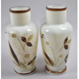 A Pair of Edwardian Opaque Glass Vases Decorated with Flowers, 18cm high