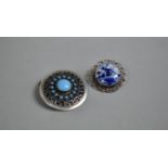A Circular Silver Brooch with Turquoise Mount, Having Loop to Convert to Pendant Together with a
