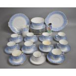 An Edwardian Transfer Printed Tea Set Decorated with Blue Floral Bute Pattern to comprise Ten