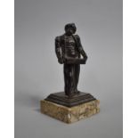 A Patinated Bronze Figure of a Market Trader on Marble Plinth Base, Overall Height 17cms