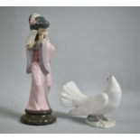 A Lladro Figure of Girl with Fan Together with a Dove