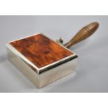 A Modern Silver Plated Cigarette Box with Turned Wooden Handle