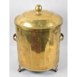 A Mid 20th Century Brass Cylindrical Lidded Coal Bucket, 44cms High