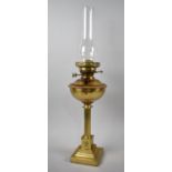 A Late 19th/Early 20th century Brass Oil Lamp with Ribbed Column Support, Stepped Base, Overall