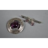Two Scottish Silver Brooches, One Mounted With Amethyst, Hallmarked Glasgow 1957