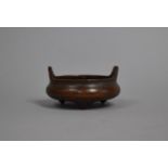 A Small Bronze Chinese Censer with Tripod Support, Seal Mark to Base 7.5cm diameter and 4cm high