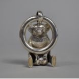 A Sterling Silver Teether in the Form of a Seated Teddy Bear, 8cm high