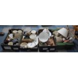 Four Boxes Containing Ceramics, Glassware, Table Lamps, Copper Flasks etc