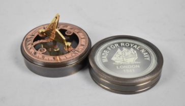 A Reproduction Combination Compass/ Sundial, with Brass and Copper Mounts, Glass Top Inscribed "Made