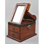 A Reproduction Far Eastern Mahogany Travelling Box with Hinged Lid having Inner Dressing Mirror, Two