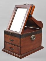 A Reproduction Far Eastern Mahogany Travelling Box with Hinged Lid having Inner Dressing Mirror, Two