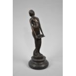 A Reproduction Bronze Desk Top Figure of Nude Carrying Tray, Stepped Circular Base, 19cms HIgh